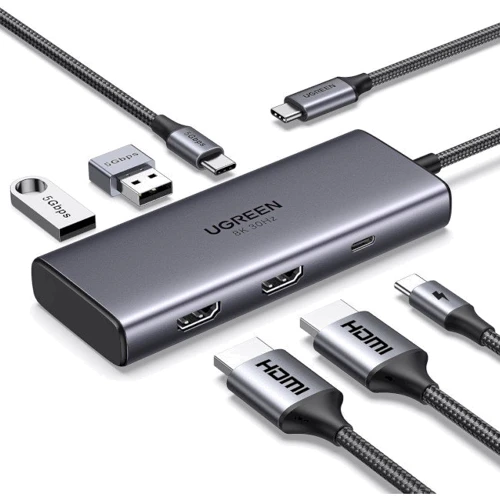 Адаптер Ugreen Adapter CM498 USB-C to 2xHDMI+2xUSB3.0+USB-C+PD 100W (15852)