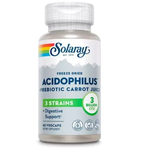 Solaray Acidophilus 3 Strain Probiotic & Prebiotic Carrot Juice Ацидофилы Пробиотик и пребиотик морковного сока 60 вегетарианских капсул