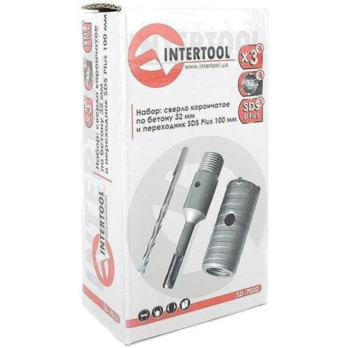 Intertool SD-7032 Комплект: свердло корончате по бетону 32мм + Перехідник SDS Plus 100мм