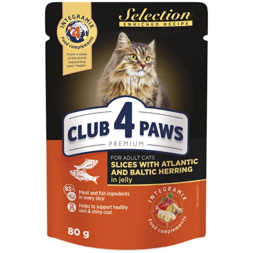 

Влажный корм Club 4 Paws Selection Premium Adult cat для кошек сельдь и салака в соусе 24х80 г (4820215363440)