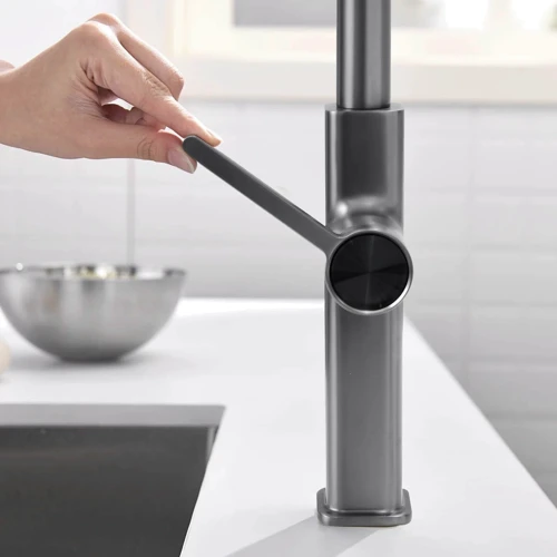 Смеситель для кухни Lefton Waterfall & Pull-Out Kitchen Faucet with Temperature Display-KF2209 Grey: Вид смесителя Однорычажный