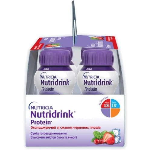Энтеральное питание Nutricia Nutridrink Protein Cool Red Fruits охлаждающий со вкусом красных плодов 4х125мл (8716900576331): Свойства Лечебное питание