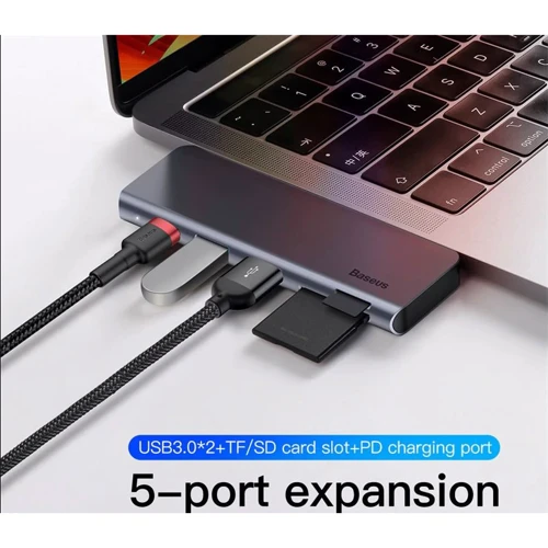 Адаптер Baseus Adapter USB-C to 2xUSB3.0+USB-C+microSD+SD HUB Grey (CAHUB-K0G) фото 3
