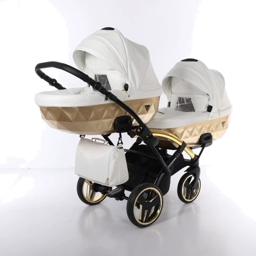 Универсальная коляска для двойни 2 в 1 Junama Mirror Satin Duo Slim 06, белый с золотым (J-MS-DUOs-06): Тип коляски Коляска для двойни
