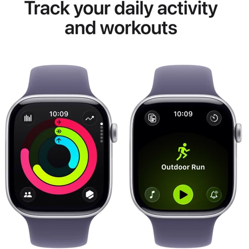 Apple Watch Series 11 GPS + Cellular 46mm Silver Aluminium Case with Purple Fog Sport Band - S/M (MFCP4)