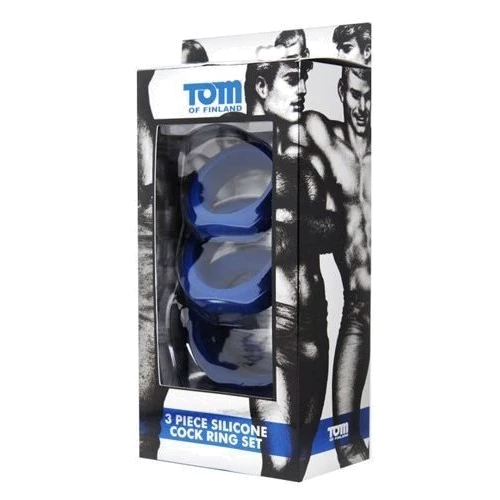 Tom of Finland 3 Piece Silicone Cock Ring Set Blue  - ерекціонние кільця