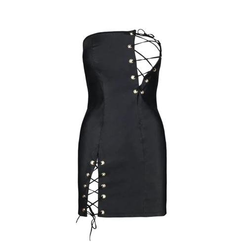 Мини-платье из экокожи Passion CELINE CHEMISE black 6XL/7XL (трусики в комплекте)