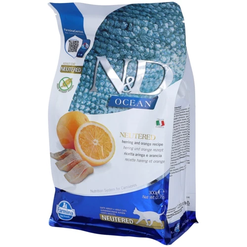 Беззерновий сухий корм Farmina N&D Ocean Herring & Orange Neutered для стерилізованих кішок та кастрованих котів Оселедець та апельсин 300 г (175580)