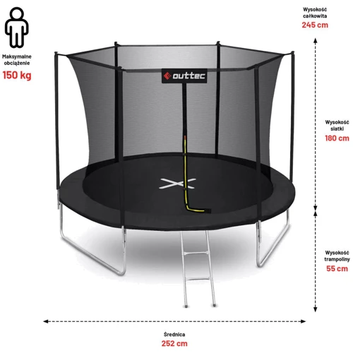 Батут Outtec 8FT із внутрішньою сіткою чорний (V312180) фото 3