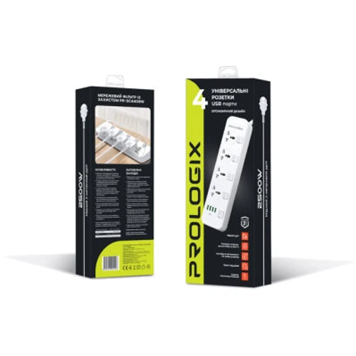 Мережевий фільтр ProLogix Premium PR-SC4408W (PR-SC4408W): Кількість USB портів, шт 4