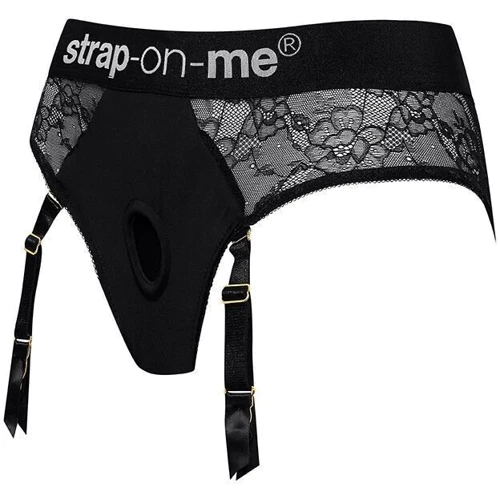Кружевные трусы для страпона с подвязками для чулок Strap-On-Me DIVA HARNESS - XL