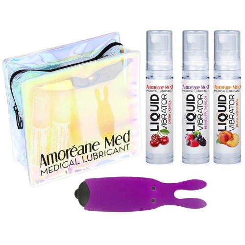 Набор из 3-х вкусов стимулирующего лубриканта Amoreane Med (3х10мл) и вибропули Adrien Lastic Purple