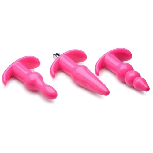 Набор анальных пробок с вибропулей Frisky Thrill Trio Pink Vibrating Plug Set