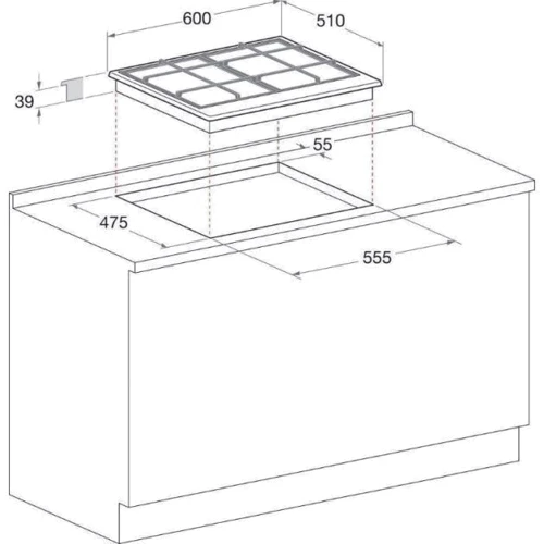 Варочная поверхность Whirlpool GMT 6422 OW: Размеры для встраивания (ШxГ) 55.5x47.5 см