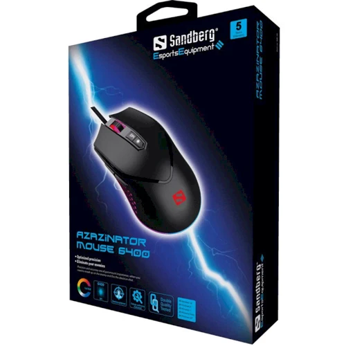 Мышь Sandberg Azazinator Mouse 6400 (640-20): Максимальное разрешение сенсора, dpi 6400