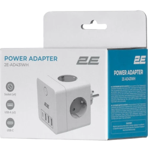 Сетевой фильтр 2E 3*USB-A, 1*USB-C, white (2E-AD431WH): Количество USB портов, шт 3