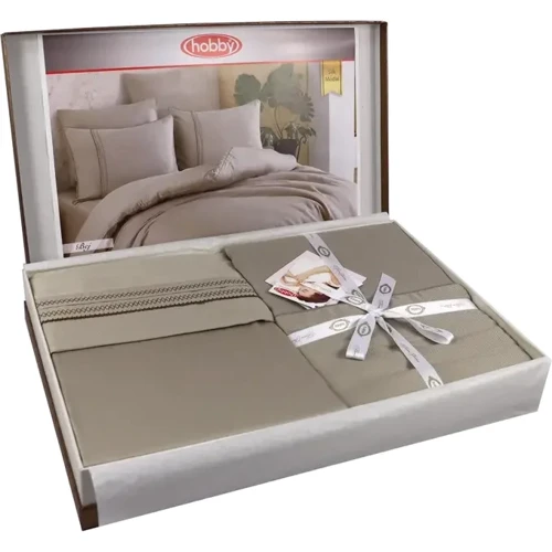 Комплект постільної білизни HOBBY Silk Modal шовк-модал Євро Бежевий (606532_2,0): Матеріал модал, шелк