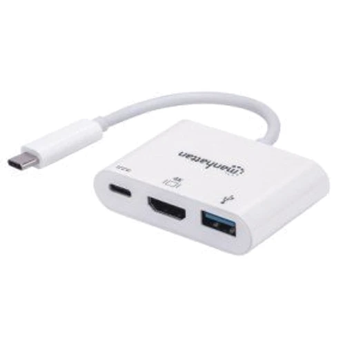Адаптер Intracom Adapter Manhattan USB-C to HDMI+USB3.0 PD White: Додаткові роз'єми USB 3.0, HDMI