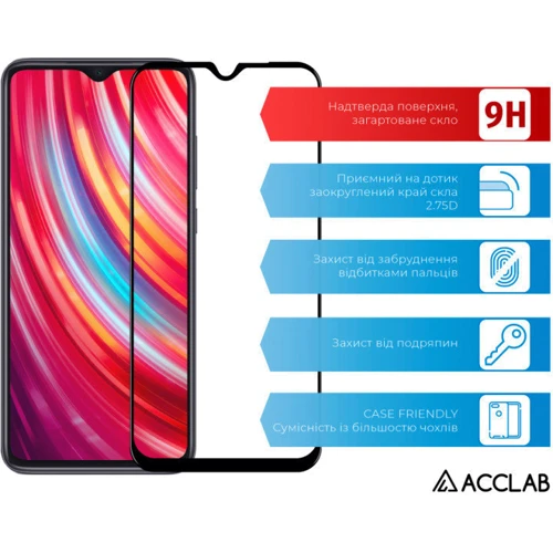 Аксесуар для смартфона ACCLAB Tempered Glass Full Glue Black for Xiaomi Redmi Note 8 Pro: Колір чорний