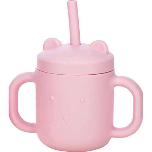 Силиконовая чашка FreeOn с ручками и соломинкой, розовая (46361)