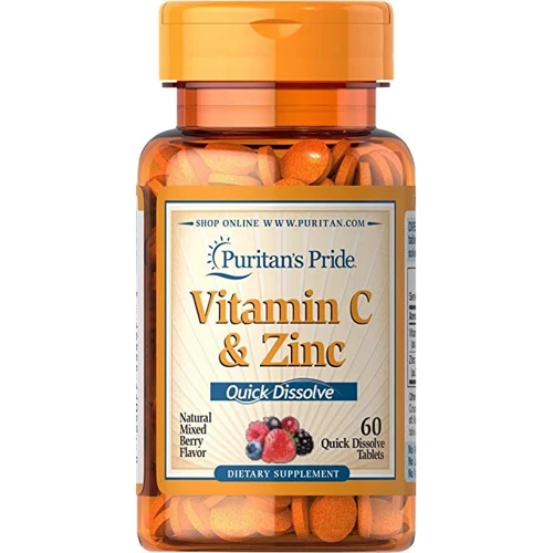 Puritan's Pride Quick Dissolve Vitamin C 60 mg with Zinc Mixed Berry-60 Tablets