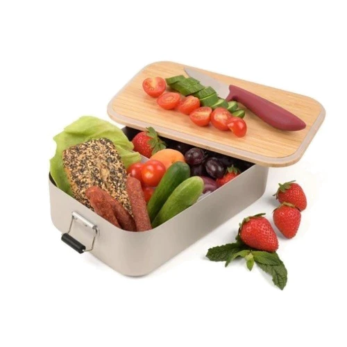Ланч-бокс XL Troika с защелкой, алюминий и бамбуковая крышка (BOX30) фото 1