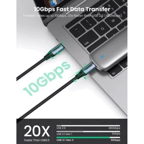 Кабель Ugreen USB-C to USB-C 100W 5A Gen2 10Gbps 1m Black (80150) фото 3