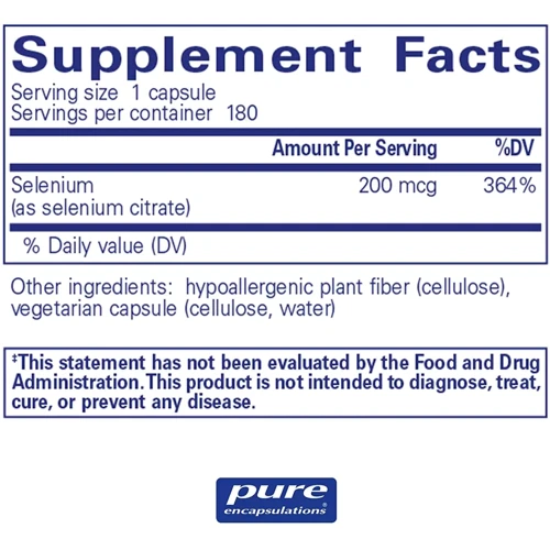 Pure Encapsulations Selenium (citrate) Селен (цитрат) 180 капсул: Тип Селен