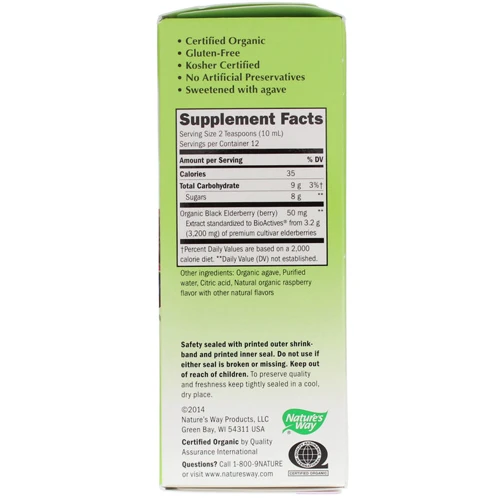 Nature's Way Organic Sambucus for Kids Standardized Elderberry 4 fl oz (120 ml) Berry Flavor Чорна бузина: Форма випуску рідина