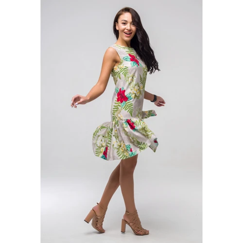 Платье FLFashion Эллочка ППЭ 2331 48 бежевое повседневное до середины бедра: Фасон рукава Без фасона