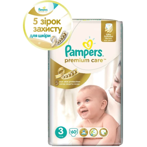 Підгузки Pampers Premium Care Midi (4-9 кг) Економ 60шт (4015400274780)