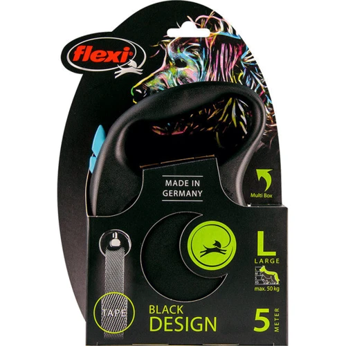 Поводок-рулетка Flexi Black Design L до 50 кг 5 м голубой (4000498034132): Тип шнура Лента