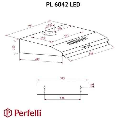 Витяжка Perfelli PL 6042 W LED: Тип фільтра повітря Рециркуляція, Відведення
