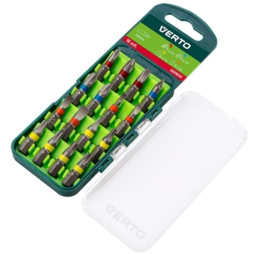 Биты Verto набор 16шт 1/4" SL, PH, PZ, TX 25мм CrV кейс: Производитель Verto