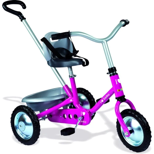 Детский велосипед Smoby Зуки с ручкой и багажником розовый (454016)