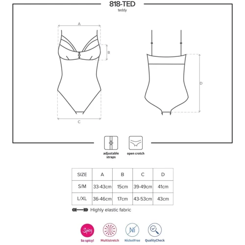 Кружевное боди с доступом Obsessive 818-TED-1 teddy XS/S, черное