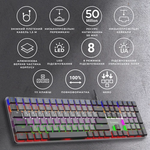 Клавіатура GamePro MK145R Red Switch Low Profile Dark Gray фото 8