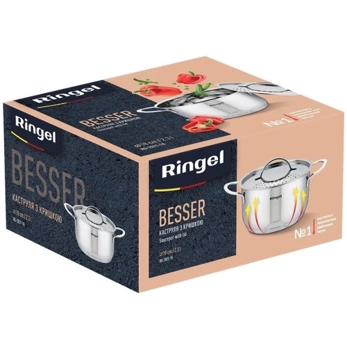 Каструля Ringel Besser з кришкою 18см/2.3л (RG-2021-18): Тип джерела тепла Електричні плити, Склокерамічні плити, індукційні плити, Галогенові плити, Газові плити, Всі види плит