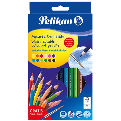 Олівці кольорові акварельні Pelikan Aquarell 12 кольорів з пензликом