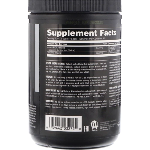 Universal Nutrition Animal Fury 489,9 g /30 servings/ Blue Raspberry: Тип Комплекс до тренировки