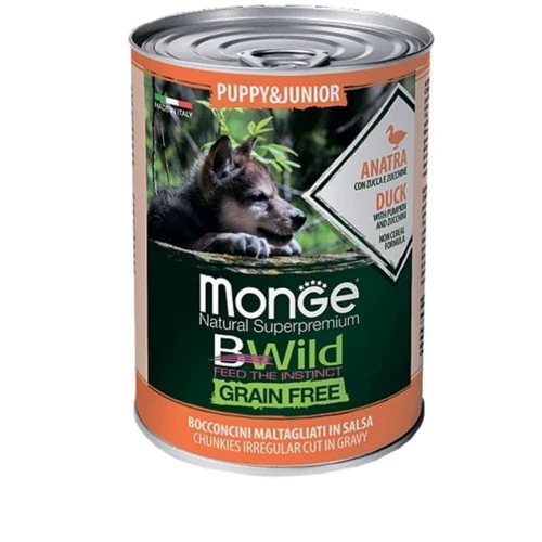 Влажный корм для собак Monge Dog Wet Bwild Puppy & Junior для щенков и юниоров утка, тыква и цукини 400 г (70012607)