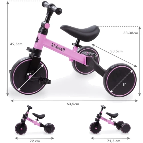 Беговел-велосипед Kidwell 3в1 PICO Pink (3941): Колеса безвоздушные