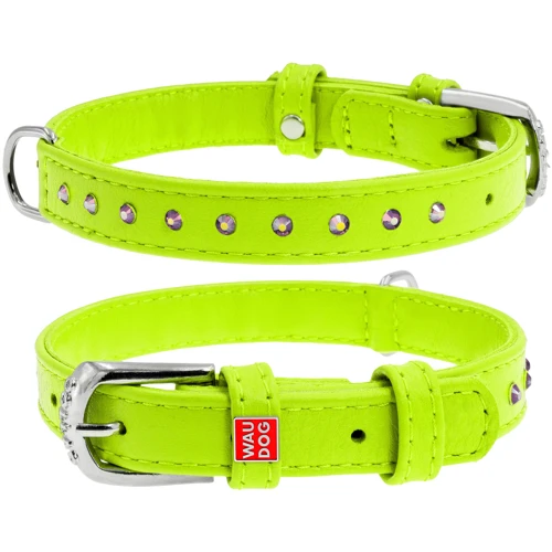 Ошейник WAUDOG Glamour с клеевыми стразами 15 мм 27-36 см салатовый (32775)