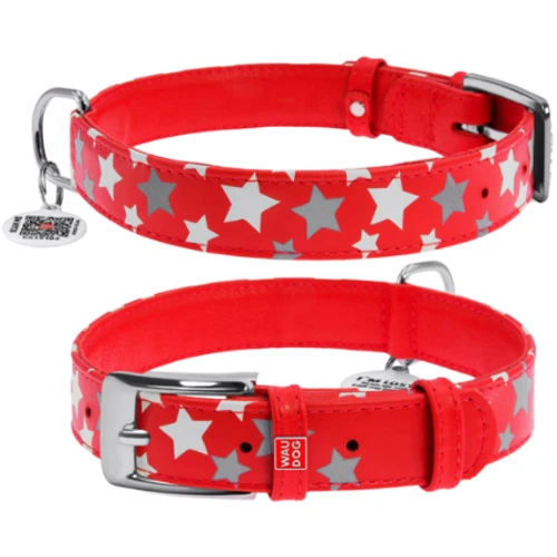 Ошейник Collar Glamour с узором Звездочка Светящийся с QR паспортом 38-49 см 25 мм красный (4823089301341)