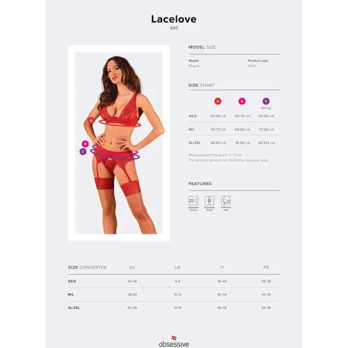 Комплект белья Obsessive Lacelove cupless 3-pcs set XL/2XL Red