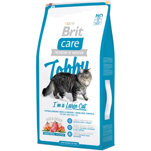 Сухой корм для кошек крупных пород с курицей и уткой Brit Care Tobby I am a Large Cat 7 кг (8595602512980)