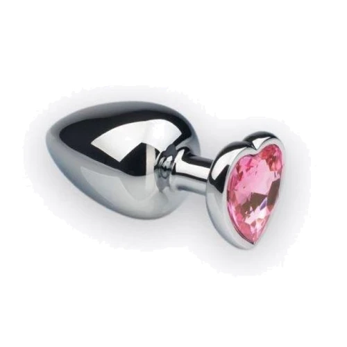 Анальная пробка, Silver Heart Pink Topaz, M