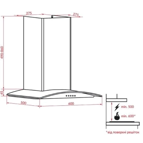 Вытяжка Weilor PGS 6140 SS 750 LED: Материал корпуса нержавеющая cталь, cтекло