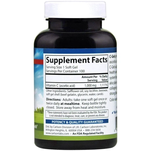 Carlson Labs C-Gel Vitamin C, 1000 mg, 100 Capsules (CAR-03001): Тип Витамин C