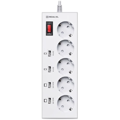 Сетевой фильтр REAL-EL RS-5F CHARGE 4, 3m, white (EL122300015)